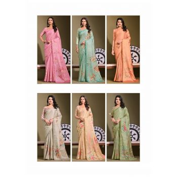Digital Print Tussar Silk Fancy Saree  6 Pcs