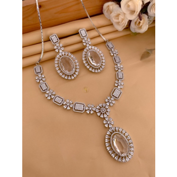 GPS Point Premium Quality A.D Diamond with Silver Blended Jewellery Necklace - 1 Pcs