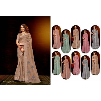 Premium Cotton With Embroidery Saree (10 Pcs)