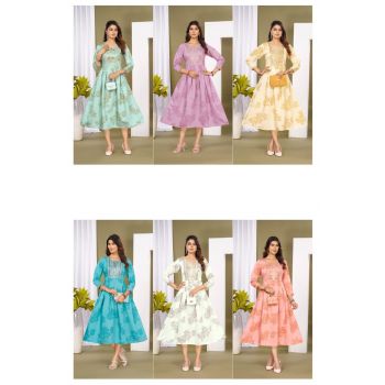 Roman Foil Printed Flared Kurtis