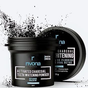 RIVONA NATURALS Activated Charcoal Teeth Whitening Powder - For Enamel Safe Teeth Whitening, Stain Remover, Freshens Breath - With Activated Charcoal, Turmeric & Clove Powder - 35g (Fluoride Free)