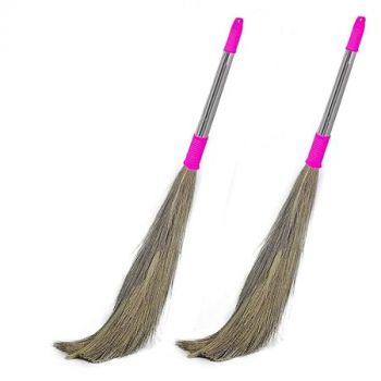 Signamio® Strong Stainless Steel Soft Grass Floor Broom Stick for Cleaning Floor, Kitchen, Garden - DN-2-Indoor-outdoor- 2 Pcs (Combo)- Multicolor - Pack of 2