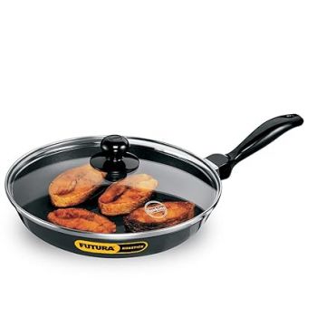 Hawkins Futura 24 cm Frying Pan, Non Stick Fry Pan with Glass Lid, Frypan, Black (NF24G
