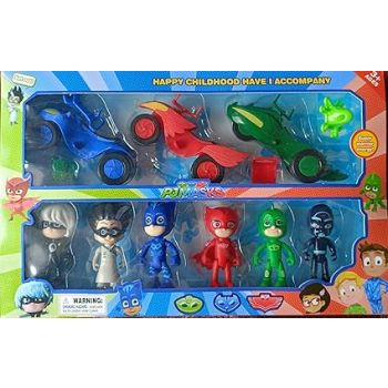 Fortune Pearl Cartoon Superhero PJ Masks Toy Set with 3 Hero Figures with Accessories and 3 Villains, Action Play Set for Children Ages 3+