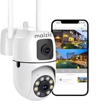 Maizic Smarthome Dual Lens Mini Fox | 5+5MP WiFi CCTV Camera with PTZ & Fixed View | AI Motion Detection, Color Night Vision, Two-Way Audio, 360° Coverage, App Remote Access