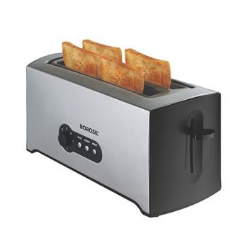 Borosil 1500W Pop-up Toaster | 4 Slice Automatic Pop up | Toasting, Reheating & Defrosting Options | Removable Bread Crumb Tray | 7 Temprature Settings | Cord Winder | 2 Years Warranty