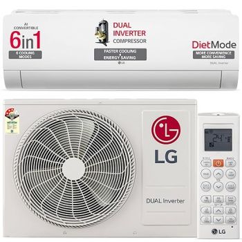 LG 1.5 Ton 3 Star DUAL Inverter Split AC (Copper, AI Convertible 6-in-1 Cooling, 2 Way Swing, HD Filter with Anti-Virus Protection, Faster Cooling & Energy Saving, TS-Q18JNXE3, White)