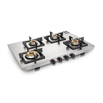 Glen 4 Burner Ultra Tuff Stainless Steel Gas Stove | Silver | Forged Brass Burner | Revolving Inlet Nozzle | 1054 UT SS (4 Burner) (Manual Ignition)