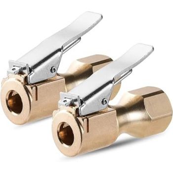 MAXAIR Heavy Duty Brass Air Lock (Air Chuck) Open Flow Type Tire Chuck with Lock-on Clip, 1/4" Female NPT, Tyre Chuck (Nozzle) for Automatic Tire Inflator Air Compressor Accessories, Pack of 2Pcs