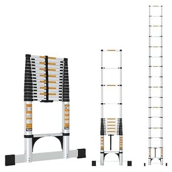 Equal 23.6 FT Aluminum Folding Telescopic Ladder with 2 Triangle Support & Stabilizers | EN131 Certified with 2 Year Warranty | 150kg Max Capacity | Ladder for Home or Outdoor Work (7.2m/16 Step)