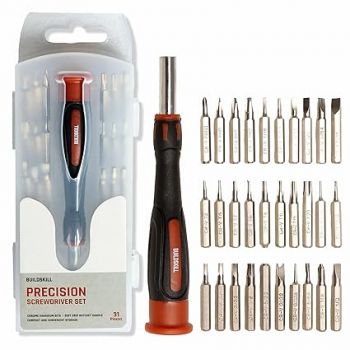 BUILDSKILL 31 pieces precision screw driver kit | CR-V bits | anti-skid TPR grip ratchet handle | bit holding magnet | case | ideal screwdriver set for electronics, watch, laptops, mobile repairing