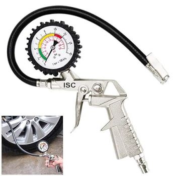 ISC Tyre Pressure Gauge & Infator Gun Car, Bike, Truck Dial Tyre Air Pressure Gauge Tester Tool and Air Inflating