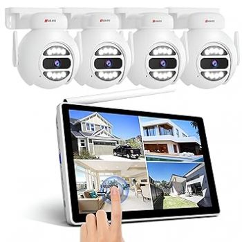 Golens 5MP 8CH WiFi NVR Kit with 4 Cameras & 10.1-Inch Touch LCD Screen - Outdoor/Indoor | Security Camera for Home, Shop, Farm, Construction Site, Remote Area | IP66, Color Night Vision (WC05S)
