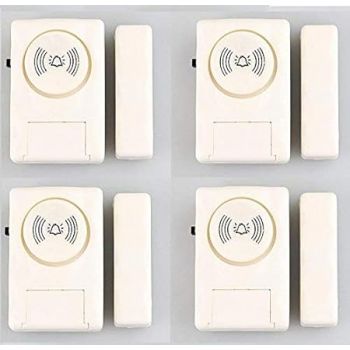 NAVKAR SYSTEMS Wireless Door Window Open Alert Home Security System Siren/Alarm, Standard Size, White - Set of 4 Nos Sensors