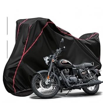 AUTOTEN-Bike Body Cover Compatible with Royal Enfield Bullet 350 Full Body Cover with Waterproof, Dust Proof, UV Rays Protective, Triple Stitching & Lightweight Covers - (Black with Waterproof Red)