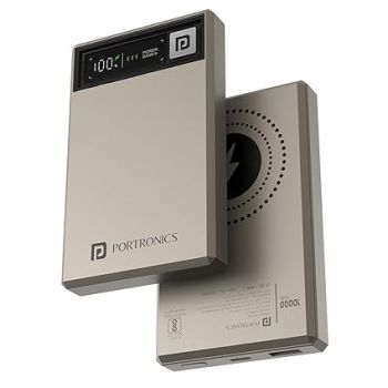 Portronics Luxcell MagClick 10k 10000 mAh 15W Magnetic Wireless Fast Charging Nano Power Bank Premium Finish, 22.5 Wired Output Compatible with iPhone 12 & Above,Type C Smartphones,Tablets(Beige)