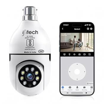 IFITech 1080p HD Smart Wi-Fi CCTV Home Security Camera | Indoor 360° Smart CCTV Camera | Bulb Camera | 256GB SD Card Support (Not Included) | Perfect for Home, Office Monitoring [2024 Model]