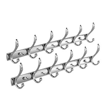 Excellent Stainless Steel 12Pin Bathroom Cloth Hanger Door Wall Robe Hooks Rail for Hanging Keys, Clothes, Towel (40 Cms) Pack of 2 , Silver