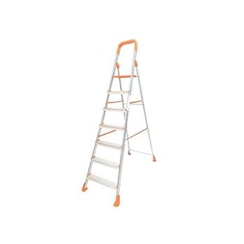 Happer Premium Foldable Aluminium Step Ladder, Clamber Pro, 7 Steps (Orange & Satin)