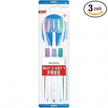 Sensitive Toothbrush with Soft Rounded Bristles for Adults, 3 pieces (Manual, Multicolor,Buy 2 Get 1 free)