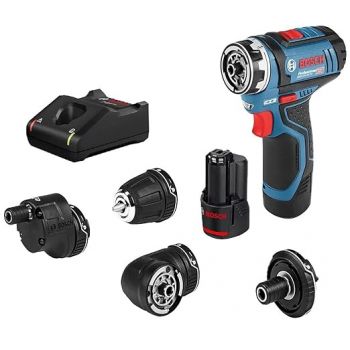 Bosch GSR 12V-15 FC Heavy Duty Cordless Drill, 19 mm, 1/4" Tool Holder, FlexiCLick System, 0.6 kg, + 2 x battery GBA 12V 2.0Ah, Quick charger GAL 12V-40 Professional & Accessories, 1 Year Warranty