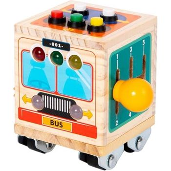 SKY LINE OCEAN || Montessori LED Busy Activity Wooden Cube || Bus Design || 3 Brainstorming Games || Educational Wooden Toy for Kids || (6 Months Manufacturing Warranty)