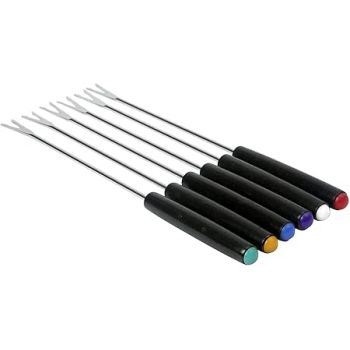 Saylani Enterpeises Stainless Steel Fondue Forks with Colour Coded Handles - 6/Pack with Heat Resistant Handle for Picnic Cheese Chocolate Fondue Roasted Marshmallow etc