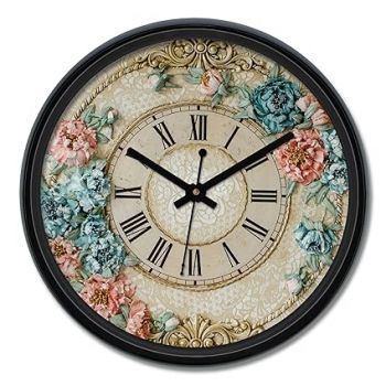 Solimo 12-inch Plastic & Glass Wall Clock - Victorian Bliss (Silent Movement), Black