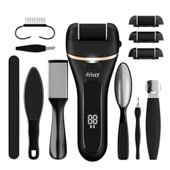 Frizty Callus Remover | 1 Year Warranty | Pedicure Kit for Women, 14 in 1 Foot Scrubber for Dead Skin, Callus Remover for Feet Electronic, 3 Interchangeable Head Rollers, 2 Speed Mode (Black)