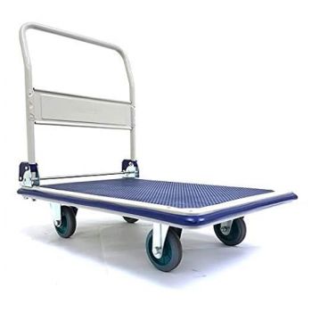 BIGAPPLE 300kg Capacity Metal Foldable Platform Trolley for Heavy Weight/Material Handling Goods Trolley for Home, Office, Warehouse & Industries - 60cm x 90cm (5" Wheel/Blue) - PACK OF 1
