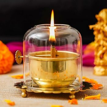 Webelkart Premium Brass Lanterns for Home Decor Akhand Diya with Lifting Screw for Puja Decor|Oil Puja Lamp for Aarti Temple Pooja Article (3" Inches)