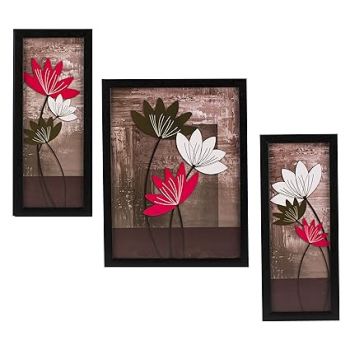 Indianara 3 Pc Set of Floral Paintings Without Glass 5.2 X 12.5, 9.5 X 12.5, 5.2 X 12.5 Inch-Multicolour