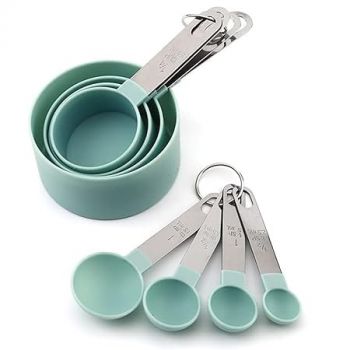 MobFest® Food Grade BPA Free 8 Pcs Kitchen Baking Measuring Cup and Spoon Set with Engraved Measurements Stainless Steel Handle, Dishwasher Safe, Rustproof, Odorless Measuring Spoons & Cups (Green)