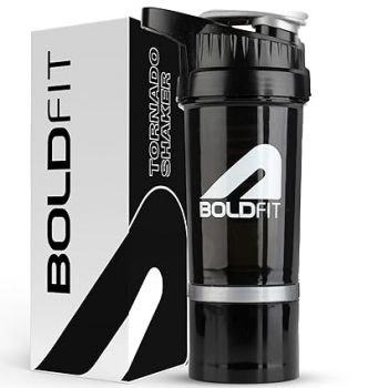 Boldfit Gym Shaker For Protein Shake Leakproof Shaker Bottles For Supplements With Extra Compartment, Pre-Workout & BCAA, Protein Shake Bottle, Gym Bottle For Men And Women Black - 500 ml