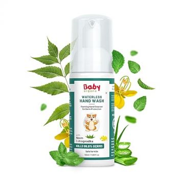 Babyorgano Non Alcoholic Foam Based Waterless Handwash for Kids, 100% Natural and Germ Protection Goodness of Aragvadha, Aloe Vera and Neem - 50ml