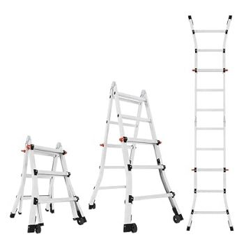 EQUAL 10Ft. Aluminium Ladder for Home, 10 Step Ladder for Household Work & Cleaning with Wheels & Large Step (3m/Silver Color)