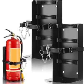Zonon 2 Pcs Heavy Duty Fire Extinguisher Bracket Black Metal Fire Extinguisher Holder Wall Mount Compatible with 20 Pound Fire Extinguishers