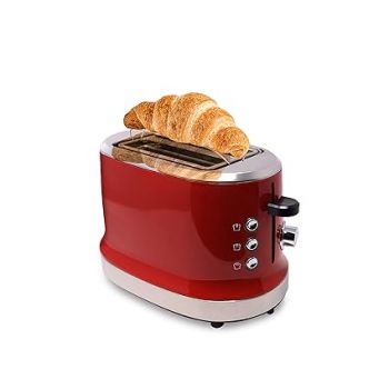 V-Guard VT240 | 950 watts 2 Slice Popup Toaster | 6 Browning Levels | Bun Warmer and Reheat & Defrost Function | Auto Bread Centering|Red