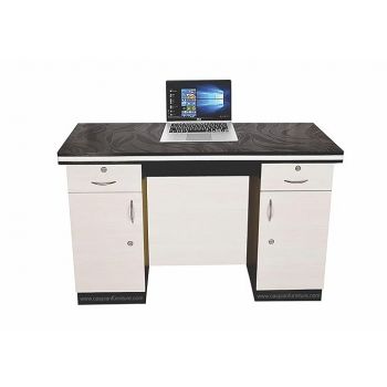 CASPIAN Engineered Wood Office/Computer Desk Cum Study Table (White & Black) | Pre-Assembled Furniture with 2 Drawers, 2 Storage Cabinet with Key Locks & Keypad Tray | for Home, Bedroom & Office