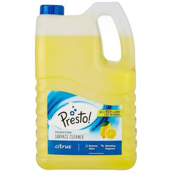Amazon Brand - Presto! Disinfectant Surface & Floor Cleaner | Citrus | 5 Litre | Kills 99.9% Germs | Suitable For Floor & Bathroom Surfaces Like Ceramic, Marble, Granite, Mosaic
