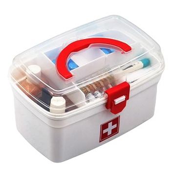 Plastic Rectangular Medicine Box, Medical First Aid Multi-Purpose Utility Storage With Handle (White)