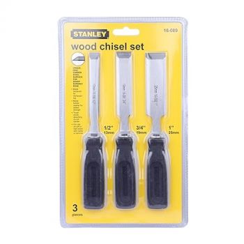 STANLEY 16-089 3-Piece Wood Chisel Set with Anti-Rust Properties for Shaping & Cutting Wood Surfaces - 1/2x7 3/4,3/4x7 3/4,1x7 3/4, GREY & BLACK (Made in Singapore)