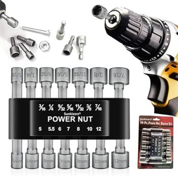 Sunkizzrs® 14-Pcs Nut Driver Set - 1/4 Inch Hex Shank Socket Wrench Tools - Electric Screwdriver Drill Bit Adapter for Power & Hand Tools