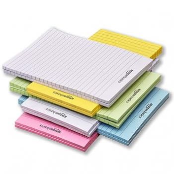 AmazonBasics Wide Ruled 5X 8 - Inch 50-Sheet Lined Writing Note Pad, White | Yellow | Green | Blue | Pink - Pack of 12