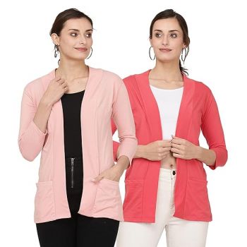 Women's Cotton Shrugs with Pockets, Summer Shrugs for Ladies, Pack of Two