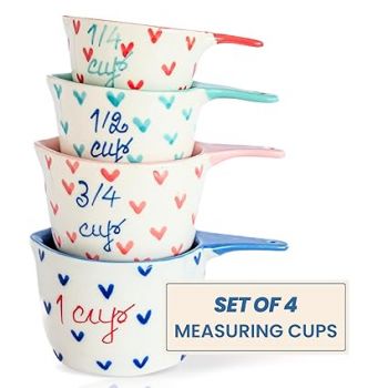The Wishing Chair Ceramic Measuring Cup Set – Handpainted Little Hearts Design | Set of 4 (1 Cup to ¼ Cup) | Stoneware | Dishwasher & Microwave Safe | Eco-Friendly Baking & Cooking Gift