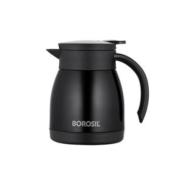 Borosil Stainless Steel 500ml Teapot with Handle | Double Wall Vacuum Insulated Thermosteel Carafe | BPA Free Jug for Tea/Coffee & Juice | 12 Hours Hot & 14 Hours Cold | 1 Year Warranty, Black