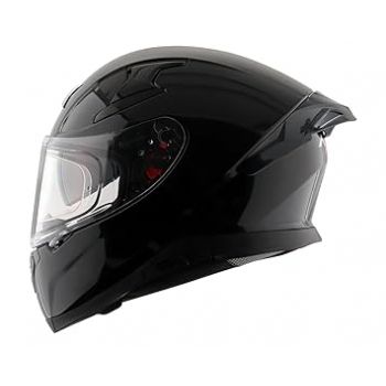 Axor Apex Solid ISI ECE DOT Certified Glossy Black Full Face Dual Visor Helmet for Men and Women with Pinlock Fitted Outer Clear Visor and Inner Smoke Sun Visor Black(M)