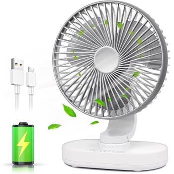 SHAYONAM USB Silver Desk Fan, Mini Portable Cooling Table Fan with 4 Speeds, 3600mAh Rechargeable Battery Operated Small Quiet Desktop Fan, 90° Adjustment Personal Silent Fan for Home Office Outdoor