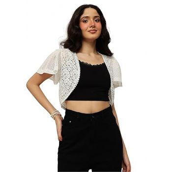 ESPRESSO Women Cotton/Nylon Blended Graphical Lace Cover Up Shrug Cardigan